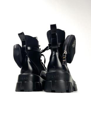 Женские ботинки prada leather boots nylon pouch monolith low black, черные кожаные ботинки прада монолит7 фото