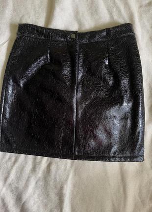 Юбка из эко кожи змеиный ротной отдтиск летняя мини юбка коричневая черная женская большие размеры1 фото