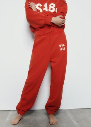 Новые красные теплые спортивные штаны zara джоггеры винтажные высокая талия h&amp;m zoho asos oysho2 фото