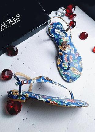 Ralph lauren оригінал шкіряні сині сандалії з квітковим принтом1 фото