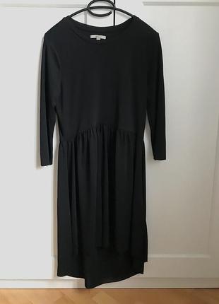 Черное базовое асимметричное платье миди zara mango h&amp;m massimo1 фото