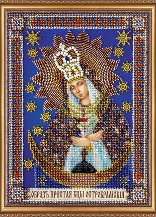 Набор для вышивки бисером натуральном холсте остробрамская икона божией матери частичная вышивка 19x25 см1 фото