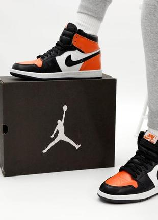 Мужские кроссовки nike air jordan 1 retro high orange white black, оранжевые кожаные найк аир джордан 1 ретро5 фото