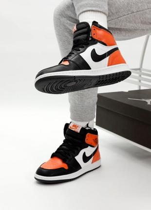 Мужские кроссовки nike air jordan 1 retro high orange white black, оранжевые кожаные найк аир джордан 1 ретро6 фото