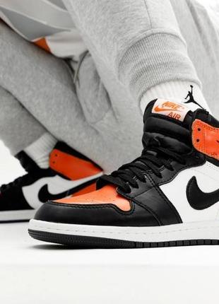 Мужские кроссовки nike air jordan 1 retro high orange white black, оранжевые кожаные найк аир джордан 1 ретро7 фото