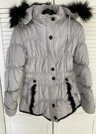 Зимняя теплая куртка детская серая с мехом на флисе м 160/84