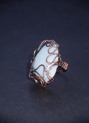 Кольцо с ангелитом. кольцо, ангелит, медь, wire wrap.4 фото