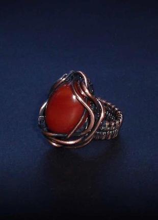 Кольцо с сердоликом. кольцо, сердолик, медь, wire wrap.3 фото