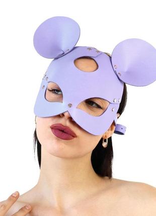 Кожаная маска зайки art of sex - mouse mask, цвет лавандовый