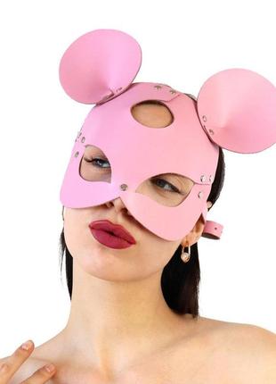 Шкіряна маска зайчика art of sex — mouse mask, колір рожевий