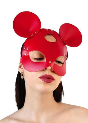 Шкіряна маска зайки art of sex — mouse mask, колір червоний