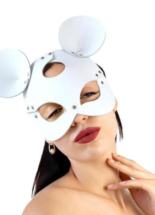 Кожаная маска зайки art of sex - mouse mask, цвет белый