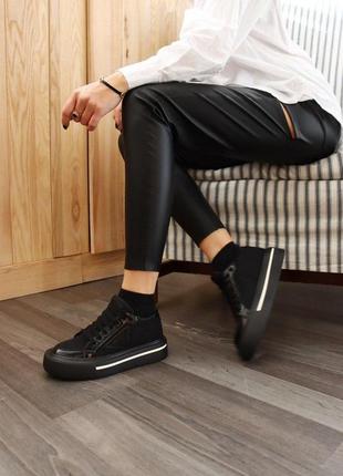 Prada macro re-nylon brushed leather sneakers black1 фото