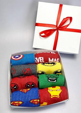 Носки мужские 8 пар в наборе 40-45 размер демисезонные с супергероями в подарочной коробке4 фото