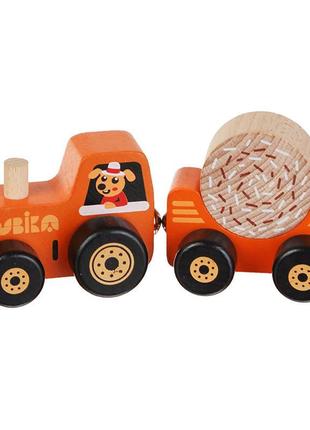 Дерев'яна іграшка "трактор" на магнітах cubika 15351 (3 деталі)3 фото