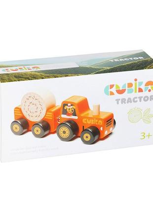 Дерев'яна іграшка "трактор" на магнітах cubika 15351 (3 деталі)4 фото