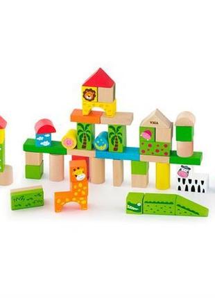 Дерев'яні кубики зоопарк, 50 шт. viga toys