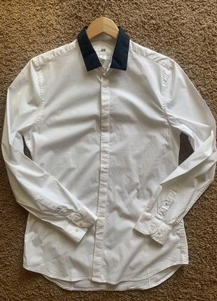 Рубашка мужская приталенная стрейчевая сорочка h&amp;m размер м4 фото