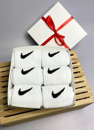 Белые демисезонные мужские носки nike в подарочной коробке 41-45 6 пар, подарочный набор для мужчины3 фото