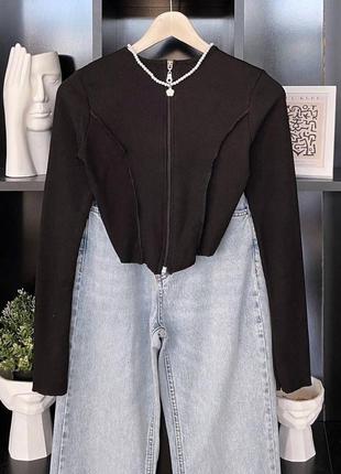 Женская укороченная блузка из плотного рубчика 42-46 (oversized)