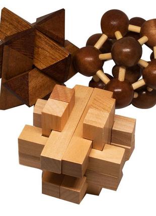 Набір з 3 дерев'яних головоломок-антистрессов різного рівня ск...