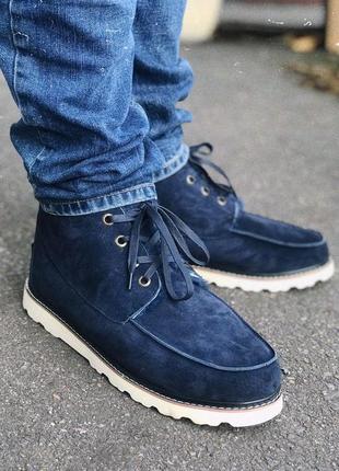 Зимние мужские ботинки с мехом ugg david beckham boots синие (угги дєвид бєкхем, черевики)