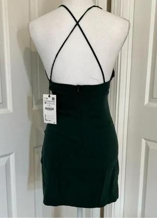 Мини платье платье zara draped linen blend bottle green dress4 фото