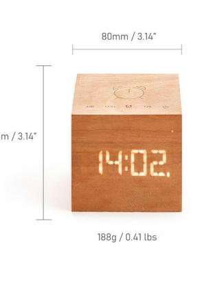 Годинник-будильник на акумуляторі gingko cube, дерево4 фото