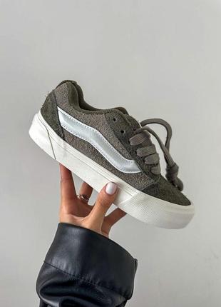 Круті жіночі та чоловічі кеди vans knu skool platform grey premium сірі хакі