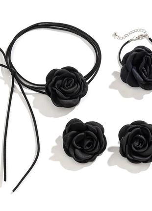 Комплект 🌸🌸🌸 чокер на шию браслет сережки квіти троянди новий4 фото