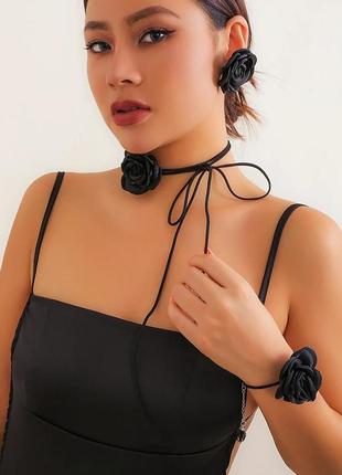 Комплект 🌸🌸🌸 чокер на шию браслет сережки квіти троянди новий2 фото