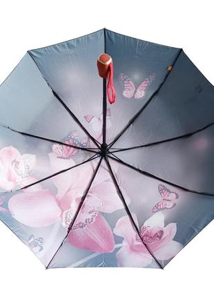 Зонт полуавтомат с орхидеями красный5 фото