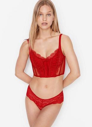 Корсет victoria's secret unlined lace-up corset top 75dd красный