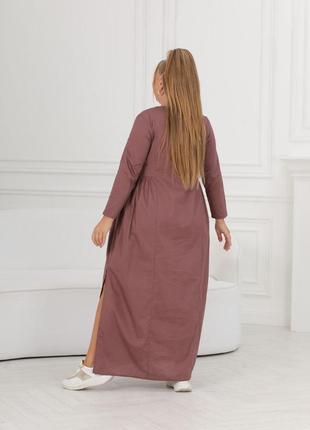 Платье длинное макси с брошкой свободное котон коричневое мятное батал прямое с длинными рукавами7 фото