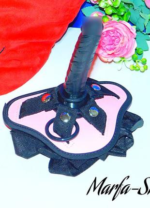 Страпон + фалоімітатор 14,5 см, пояс з фаллоімітатором, страпон з ділдо, фалоімітатор з поясом, со страпоном, пеніс чорний