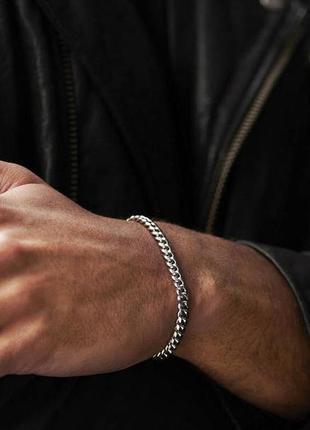 Мужской металлический браслет, цепочка цепь на руку, стальной серебряный из стали