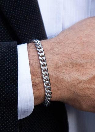 Чоловічий срібний металевий браслет, ланцюжок ланцюг на руку, сталевий6 фото
