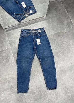 Чоловічі темно-сині джинси мом преміум якості котон денім4 фото