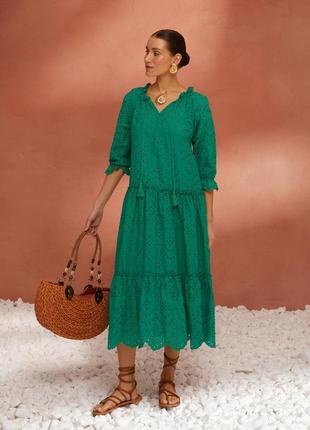 Летнее платье из прошвы зеленая свободного кроя &lt;unk&gt; 80477