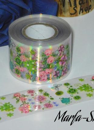 100 см. фольга для нігтів квіти, тип 3-2, квіткова фольга для нігтів 1 метр1 фото