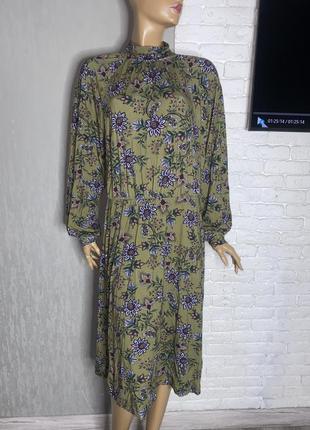 Платье миди под шею с длинными объемными рукавами трикотажное платье в цветочный принт baukjen, xxl 52р1 фото