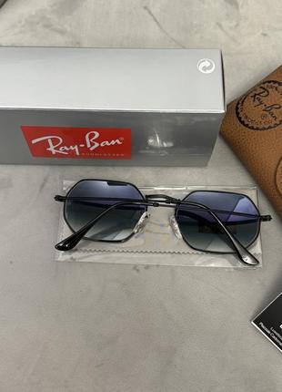 Солнцезащитные очки ray ban голубая линза черная оправаполный комплект6 фото