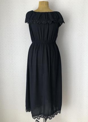 Интересное черное платье - сарафан (хлопок вискоза) с кружевом, турция, размер s- xl