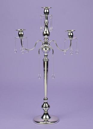 Підсвічник на 3 свічки з кристалами, хром (66 см.)1 фото
