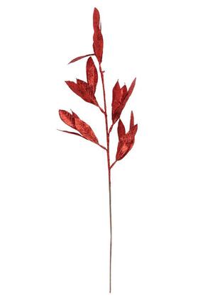 Декоративна гілка "зимове листя" червона1 фото