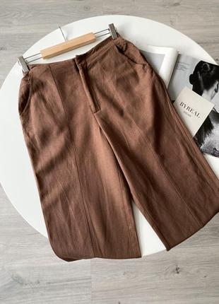 Primark коричневые прямые брюки, в составе лен брюки мом2 фото