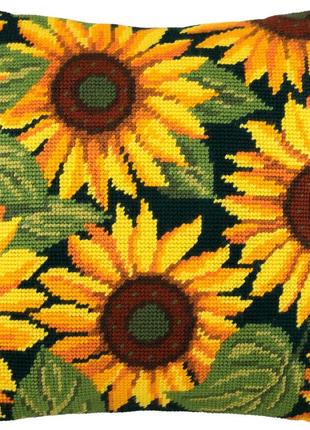 Набор для вышивки подушки крестом подсолнечники страмин с пряжей zweigart полукрест нитками мулине 40х40 см