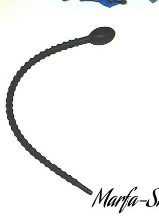 Уретральний катетер силіконовий 21 см з можливістю трансформації в кільце на пеніс, чорний, ms1