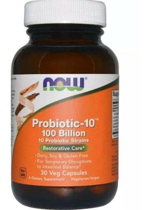 Пробиотик now foods probiotic-10 100 billion 30 veg caps nf2931