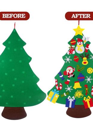 Фетровая новогодняя елка сделай сам resteq 100х70 см. елка на стену с игрушками на липучках. елка настенная из3 фото